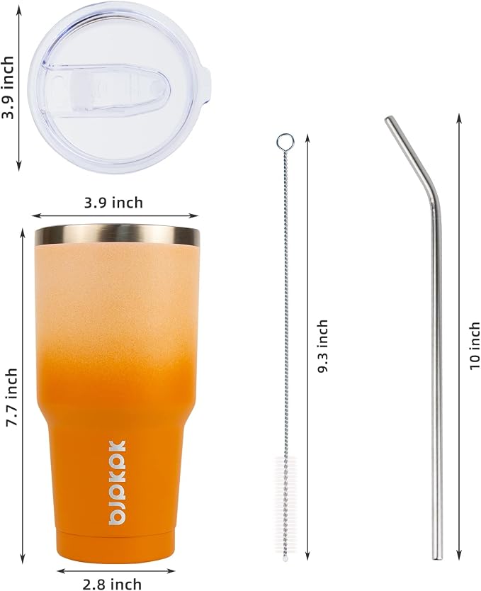 BJPKPK 30oz Stainless Steel Vacuum Insulated Tumbler Set Double Wall Travel Mug Coffee Cup with Metal Straws, Splashproof Lids,Coral - Image 4