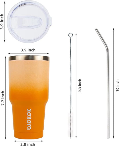 BJPKPK 30oz Stainless Steel Vacuum Insulated Tumbler Set Double Wall Travel Mug Coffee Cup with Metal Straws, Splashproof Lids,Coral - Image 4