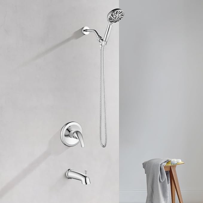 gotonovo Bathroom Shower Head Kit High Pressure Combo System Shower Faucet 6 Modes ABS Handheld Spray Shower Trim Kit Valve Included Shower Head and Handle Set Polished Chrome - Image 3