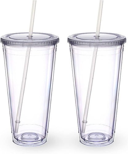 Zukro Clear Acrylic Tumbler with Straw and Lid 32 oz, Double Walled Insulated Reusable Plastic Iced Coffee Cup, To Go Cup Perfect for Parties, Birthdays, Fit in Cupholder, BPA Free, Clear, 2 Pack by ZukroDrinkware