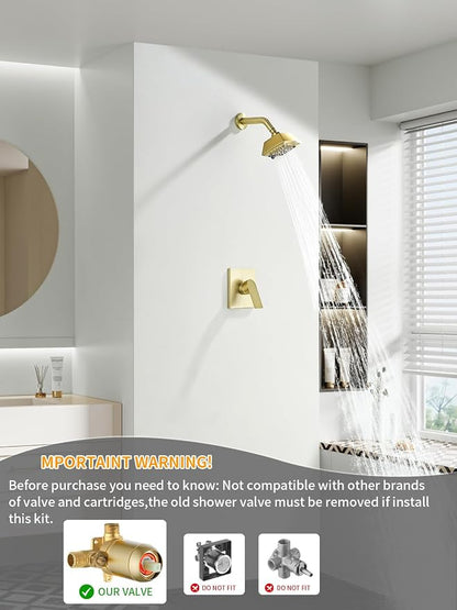 Brushed Gold Shower Faucet Set 6 Setting Shower Head 5 Inch Shower Trim Kit Modern shower valve kit High Pressure Shower Fixtures Shower System - Image 2