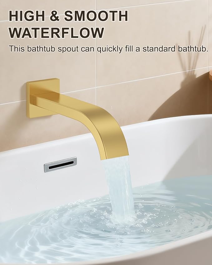 Brushed Gold Shower System with Tub Spout, Wall Mounted Bathtub Shower Faucet Set, 12" Rainfall Shower Head and Handheld Shower Combo, High Pressure Shower Fixtures Set with Rough-in Valve - Image 3