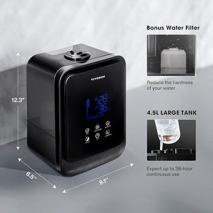 VIVOSUN 4.5L 2-in-1 Cool & Warm Mist Ultrasonic Humidifier with Essential Oil Box & Remote Control for Bedrooms, Offices, Plants, Babies, Dryness, and Skincare - Image 5