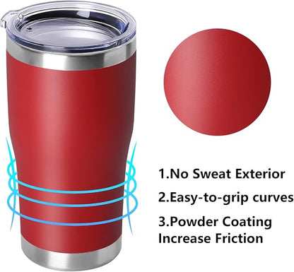 DOMICARE 20oz Tumbler with Lid Stainless Steel Tumblers Bulk, Double Wall Vacuum Insulated Coffee Travel Mug Powder Coated Tumbler,8 Count (Pack of 1) Red - Image 2