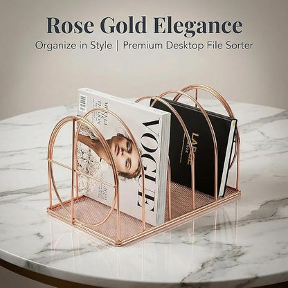 File Sorter Organizer, 5 Section Magazine Holder Rack, Desktop Round Wire Book - Image 4