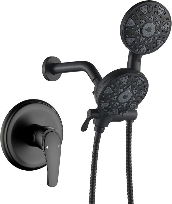 Matte Black Shower Faucet Set Complete Shower Kit Shower Systems Dual Shower Head and Handheld 2 in 1 Combo Set Shower Trim Kit Shower Fixtures by DIFEINISANITARYWARE---showerfaucet---