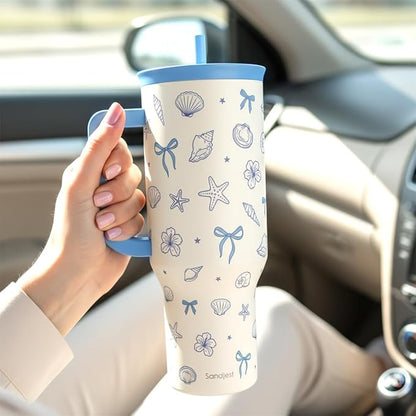SANDJEST Coastal 40oz Tumbler with Handle and Straw, Insulated Stainless Steel Travel Coffee Mug for Women Girls, Gift Idea for Birthday Christmas Mothers Day - Image 6
