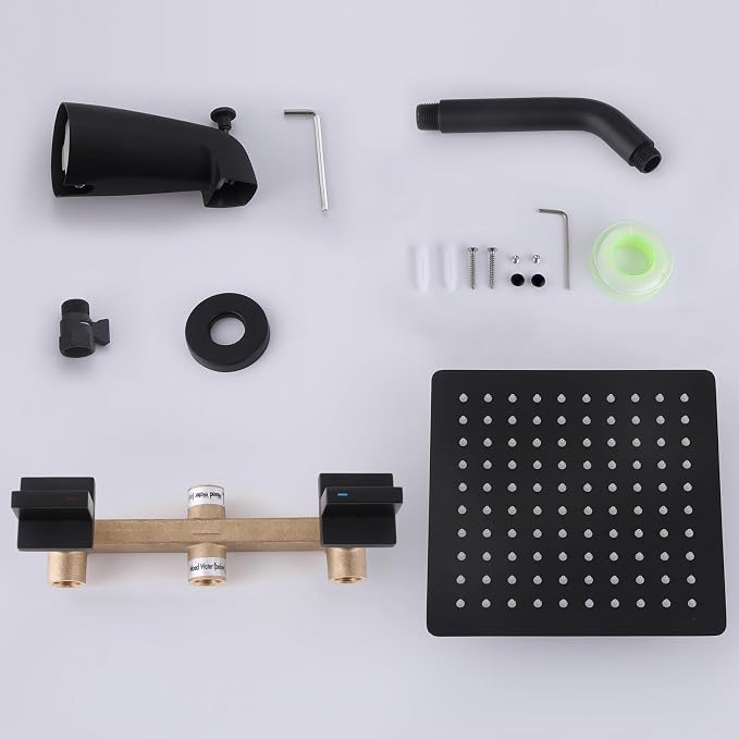 2 Handle Shower Faucet Set with Tub Spout Two Handles Tub Shower Faucet Set Bathtub Shower Faucet Combo Matte Black - Image 7