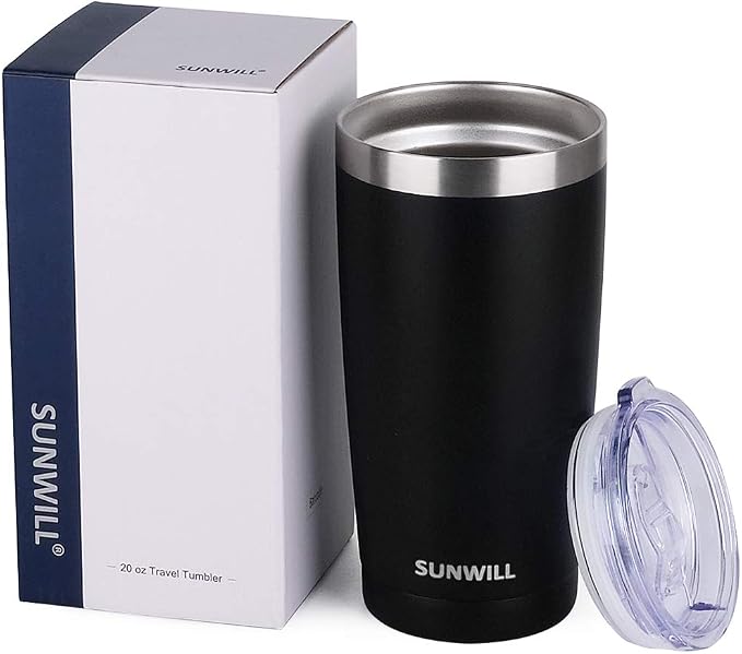 SUNWILL Travel Coffee Tumbler 20 oz, Insulated Mug with Lid, Stainless Steel Cup for Outdoor, Powder Coated Black - Image 5