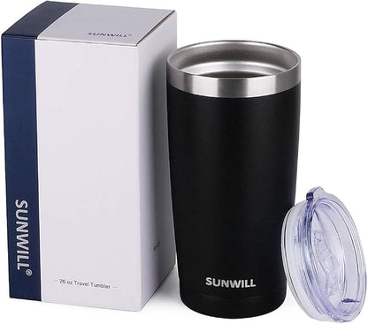 SUNWILL Travel Coffee Tumbler 20 oz, Insulated Mug with Lid, Stainless Steel Cup for Outdoor, Powder Coated Black - Image 5
