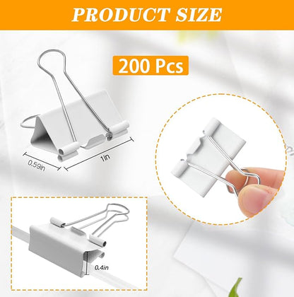 Jetec 200 Pack 1in/25mm White Metal Binder Clips Bulk Medium Reusable Fold Back - Image 2