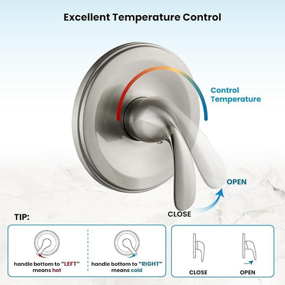 gotonovo Tub Shower Faucet Set,2 in 1 Dual Shower Head and Handle Set with Tub Spout Wall Mount Bathroom Shower Trim Kit with 3-way Water Diverter Valve Included Various Modes Brushed Nickel - Image 8