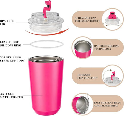 Puraville Insulated Tumblers with Lid, 14 oz Travel Coffee Mug Stainless Steel Vacuum Cup, Leak Proof Reusable Double Walled Coffee Tumbler for Iced and Hot Drinks, Fuchsia - Image 4