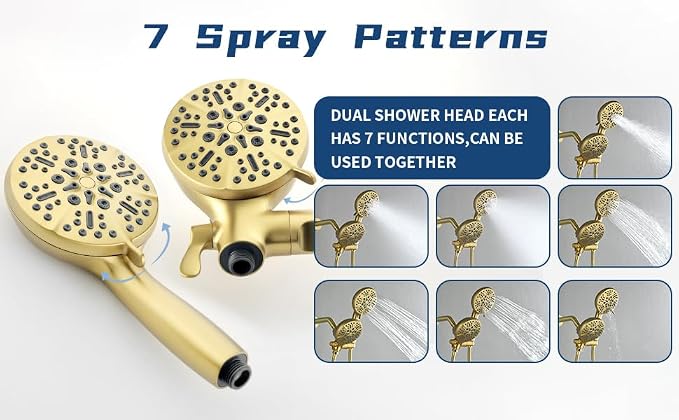 2 Handle Shower Faucet Shower System Complete 2 in 1 Shower Combo Set with Handheld Showerhead Shower Trim Kit Wall Mounted Shower Fixtures Brushed Gold - Image 4