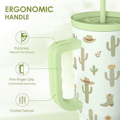 SANDJEST Cactus 40oz Tumbler with Handle and Straw, Insulated Stainless Steel Travel Coffee Mug for Women Girls, Gift Idea for Birthday Christmas Mothers Day - Image 3