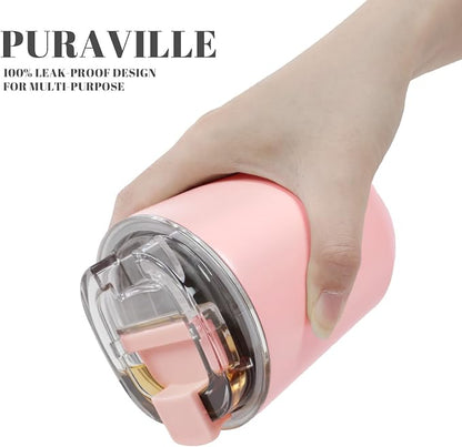 Puraville Insulated Tumblers with Lid, 10 oz Travel Coffee Mug Stainless Steel Vacuum Cup, Leak Proof Reusable Double Walled Coffee Tumbler for Iced and Hot Drinks, Pink - Image 6