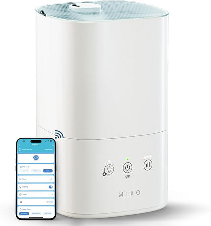 MIKO Ultrasonic Humidifiers for Bedroom Baby - Pre Filter, Wifi App controlled, Auto Mode, No Leak Design, Sleep Mode, Built-in Timer, Humidifier for Babies & Home by Miko