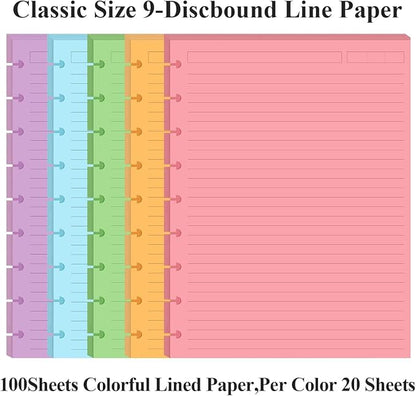 9-Disc Discbound 5 Colorful Line Paper Pre-punched Happy Planners Inserts - Image 2