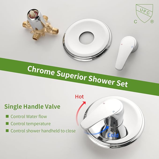 Tub Shower Faucet Set with 10 Spray Handheld Shower Chrome Shower Head and Handle Set Shower System with Tub Spout 4.7 Inch Shower Handheld Shower Fixtures Tub and Shower Trim Kit - Image 5