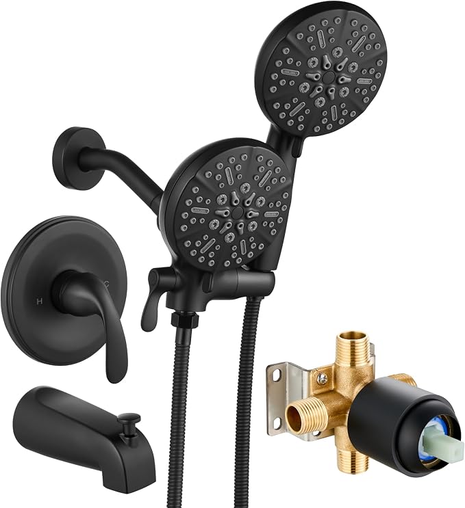 gotonovo Tub Shower Faucet Set,2 in 1 Dual Shower Head and Handle Set with Tub Spout Wall Mount Bathroom Shower Trim Kit with 3-way Water Diverter Valve Included Various Modes Matte Black by HOME