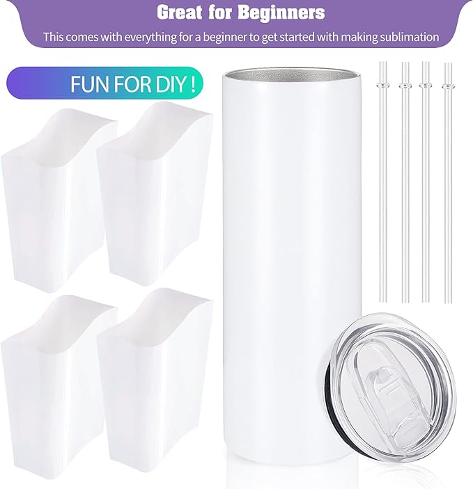 YOUKE OLA 12 Pack Straight Skinny Sublimation Tumblers 20oz for Heat Transfer, Bulk Sublimation Blanks Individually Boxed, Double Wall Insulated Tumbler with Shrink Films & Heat Tape, White (12) - Image 4