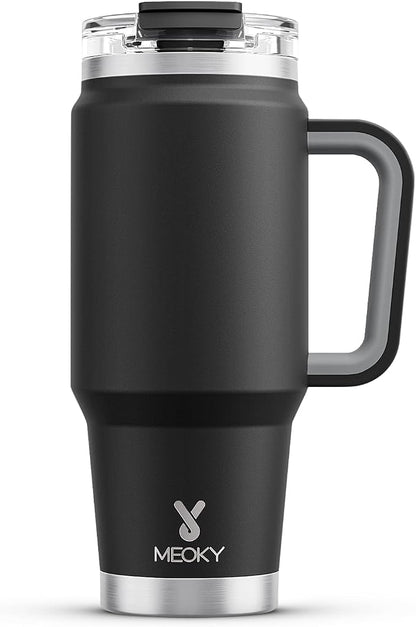 Meoky 32 oz Tumbler with Handle, Insulated Tumbler with Lid and Straw, Stainless Steel Travel Mug, Keeps Cold for 24 Hours, 100% Leak Proof, Fits in Car Cup Holder (Night) by MEOKY