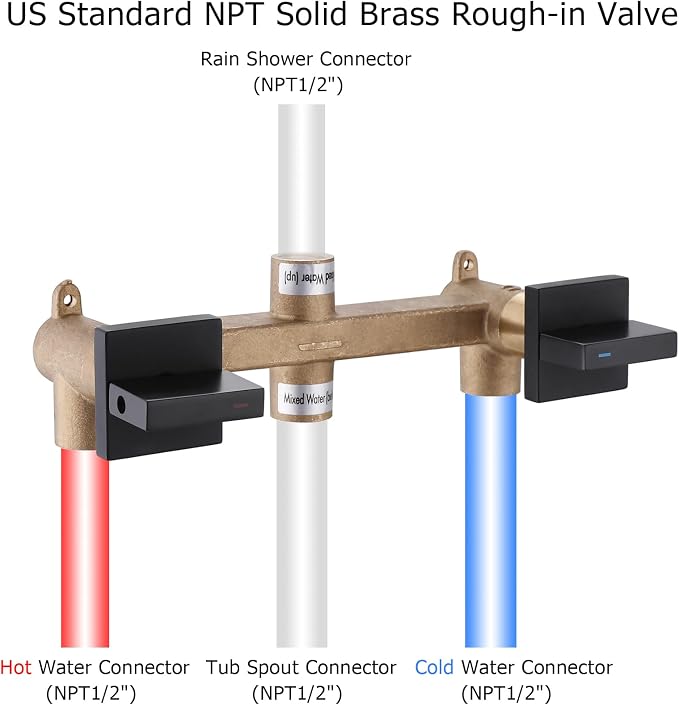 2 Handle Shower Faucet Set with Tub Spout Two Handles Tub Shower Faucet Set Bathtub Shower Faucet Combo Matte Black - Image 6