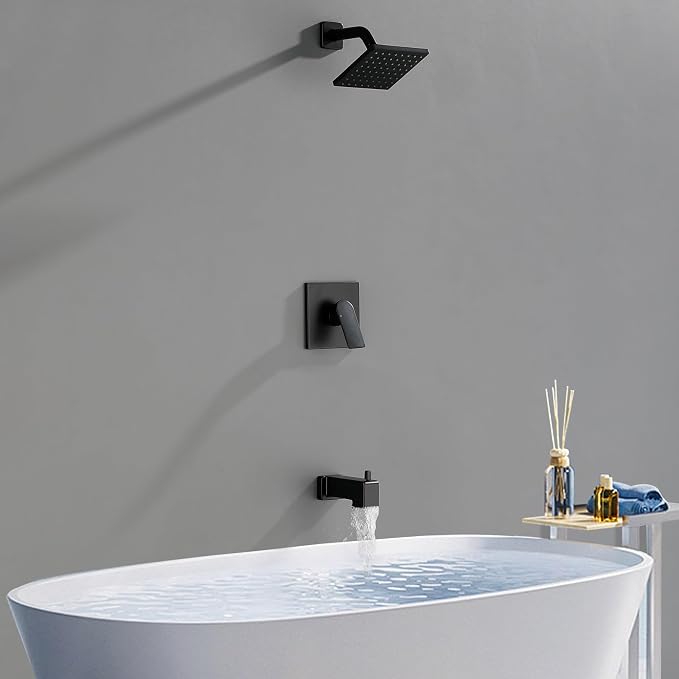 Shower Valve Trim Kit with Tub Spout Wall-Mounted Tub Shower Rough-In Mixer Valve Tub and Shower Trim Kit Bathroom Trim Kit Matte Black - Image 6