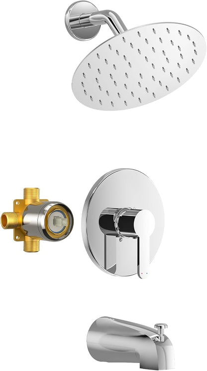 Tub Shower Faucet, Polished Chrome Shower Faucet Set with 8-Inch All-Metal Rainfall Showerhead and Bathtub Spout, Single-Handle Tub Shower-Trim Kit Included Valve, Polished Chrome by HoliSpa