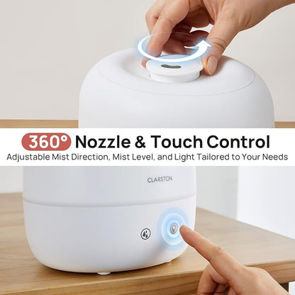 Clarston 2L Cool Mist Humidifier for Bedroom with 360° Adjustable Nozzle, High and Low Mist Levels, Ultra-Low Noise, Light-Off, No BPA, Auto Shut Off, Ideal Baby Humidifier with Easy Top Filling - Image 7