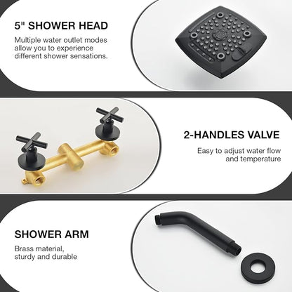 2 Handle Shower Faucet Set 6-Spray Shower Head and Handle Set Shower Trim Kit with Rough-in Valve Bathroom Shower Faucet Valve Trim Kit Matte Black - Image 4