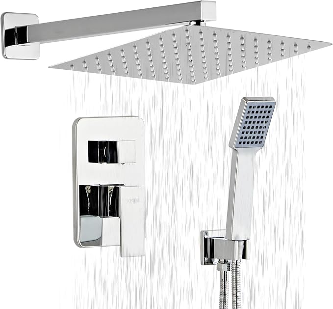 Shower Head - Shower Faucet Set Square Shower Combo System with 8'' Rainfall Shower Head Wall Mount Handheld Shower, Stainless Steel with Chrome Finish Bath Shower Head,Chrome by LCEVCGK
