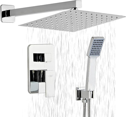 Shower Head - Shower Faucet Set Square Shower Combo System with 8'' Rainfall Shower Head Wall Mount Handheld Shower, Stainless Steel with Chrome Finish Bath Shower Head,Chrome by LCEVCGK