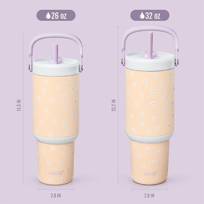 Ello Oasis Go+ 32oz Tumbler with Top Handle and Retracting Straw | Reusable Insulated Stainless Steel Cup, 100% Leakproof Water Bottle, 24 Hours Cold, Cup Holder Friendly For Travel | Daisies - Image 7