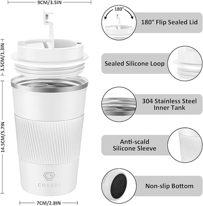 CS COSDDI 12 oz Stainless Steel Vacuum Insulated Tumbler Coffee Travel Mug- Travel Mug Spill Proof with Lid - Coffee Cups for Keep Hot/Ice Coffee,Tea and Beer - Image 2