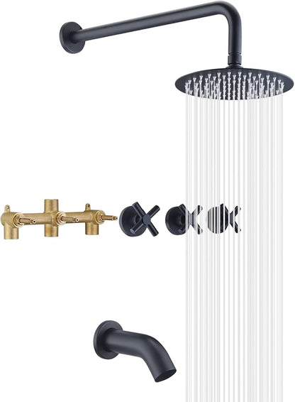 3 Handle Tub Shower Faucet,Matte Black Bathtub Faucet Set with Waterfall Tub Spout,Tub and Shower Trim Kit with Valve,SUMERAIN by SUMERAINFAUCETS