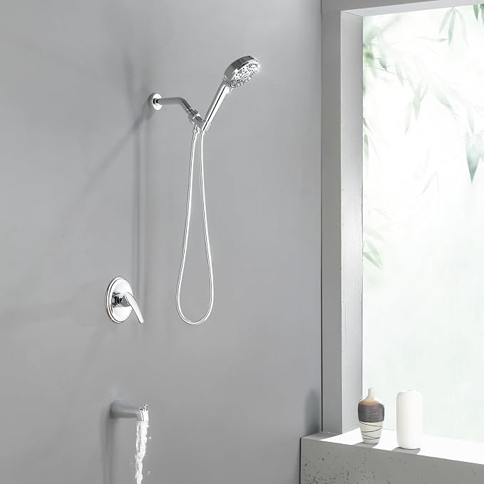 Chrome Polished Shower Faucet Set with Tub Spout, Handheld Shower Head and Trim Kit - Image 3