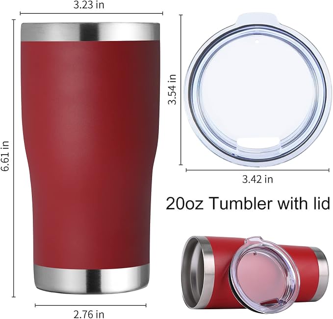 DOMICARE 20oz Tumbler with Lid Stainless Steel Tumblers Bulk, Double Wall Vacuum Insulated Coffee Travel Mug Powder Coated Tumbler,8 Count (Pack of 1) Red - Image 5
