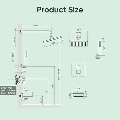 Esnbia Bathtub Shower Faucet Set, Rain Shower System with Tub Spout, 10 Inches Shower Heads with Handheld Spray Combo, Wall Mounted Shower Fixtures with Shower Valve kit, Chrome - Image 8