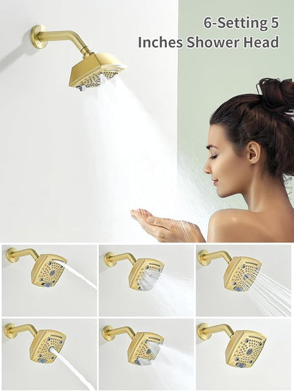 Brushed Gold Shower Faucet Set 6 Setting Shower Head 5 Inch Shower Trim Kit Modern shower valve kit High Pressure Shower Fixtures Shower System - Image 3