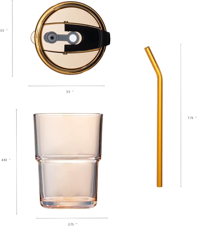 BLUEPOLAR 13oz/400ml Tumbler Water Glass, Cups with Straw and Lid Sealed Carry on for Coffee, Iced Tea, Thick Wall Insulated Glass Cup (Amber)… - Image 2