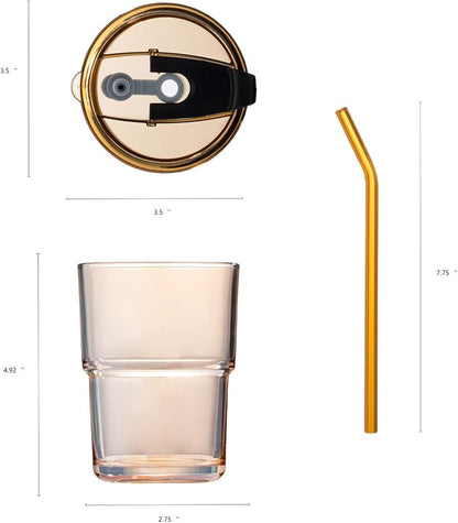 BLUEPOLAR 13oz/400ml Tumbler Water Glass, Cups with Straw and Lid Sealed Carry on for Coffee, Iced Tea, Thick Wall Insulated Glass Cup (Amber)… - Image 2