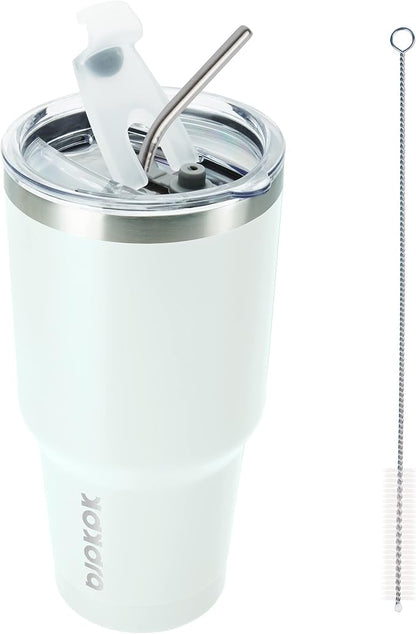 BJPKPK 30oz White Stainless Steel Tumbler With Lid And Straw Reusable Insulated Coffee Travel Thermal Tumblers Cup by BJPKPK