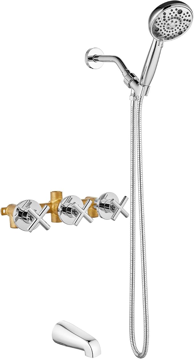 Aolemi 3 Handles Tub Shower Faucet Set with Valve Bathtub Combo Set Shower System Complete Trim Kit Wall Mounted Polish Chrome by Aolemi