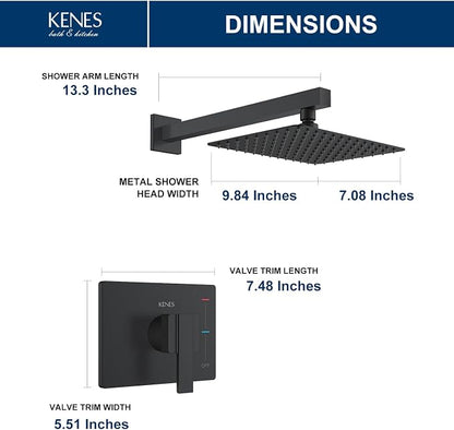 KENES Matte Black Shower Faucet with 10-Inch Shower Head and Handle Set, Square Shower Faucet Set Bathroom Rainfall Shower System Wall Mount, KE-6024B-2 (Shower Valve Included) - Image 6