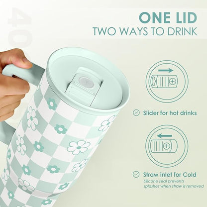 SANDJEST 40oz Daisy Flower Tumbler with Handle and Straw - Insulated Stainless Steel Coffee Travel Mug for Women Girls, Floral Gift Idea for Birthday Christmas - Image 4