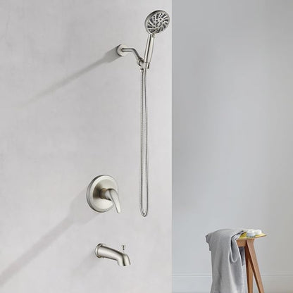 gotonovo Bathroom Shower Head Kit High Pressure Combo System Shower Faucet 6 Modes ABS Handheld Spray Shower Trim Kit Valve Included Shower Head and Handle Set Brushed Nickel - Image 3