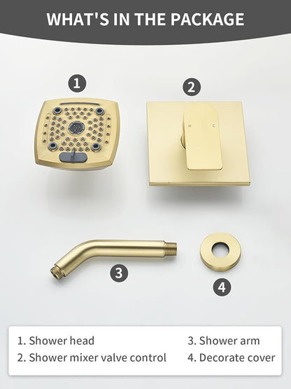 Brushed Gold Shower Faucet Set 6 Setting Shower Head 5 Inch Shower Trim Kit Modern shower valve kit High Pressure Shower Fixtures Shower System - Image 8
