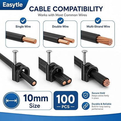 Easytle Plastic Cable Clamps Nail in Cable Clips 100 Pcs 10mm Cable Wire Clips - Image 9