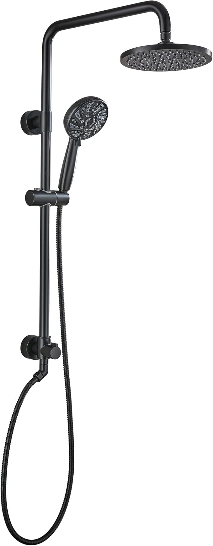 Midanya Retrofit Rain Shower System Wall Mount 8 Inch Rainfall Shower Head with 5-setting Handheld Spray Combo with Slide Bar,Matte Black by Midanya